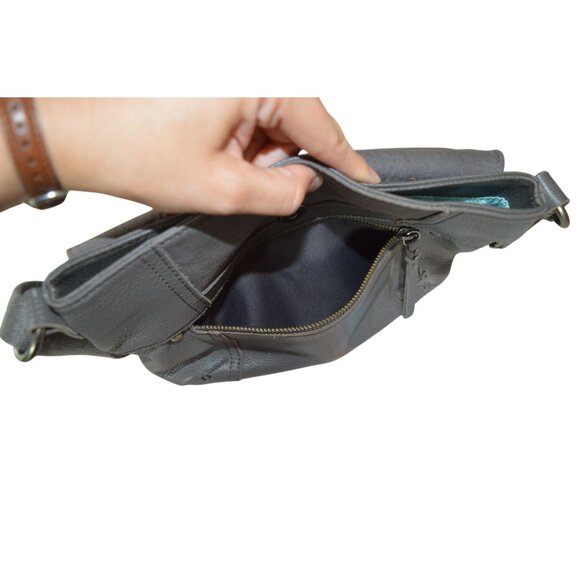 The Sak Katniss Gray Pebbled Leather Flap Crossbody Bag Boho Fall Neutral Casual - Picture 7 of 11